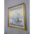 A beautiful signed and framed "R Hagman " oil painting of sailing boats in very good condition