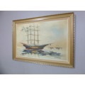 A beautiful signed and framed "V Vaseo" oil painting of a sailing ship in gorgeous condition