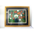 An exquisite large original signed Pieter Millard oil painting of flowers in a frame behind glass