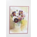 A beautifully painted framed original signed watercolour painting of a vase of Cosmos RS17
