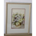 An exquisitely painted framed original signed watercolour painting of a vase of flowers RS17