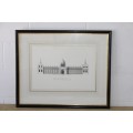 An architectural framed print titled "The prospect of Montague House to the street - London" RS17