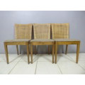 Three fabulous vintage rattan backed dining room chairs w/ upholstered seats, beautiful!!! Bid/chair