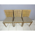 Three fabulous vintage rattan backed dining room chairs w/ upholstered seats, beautiful!!! Bid/chair