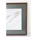 A stunning print of a falcon in a beautiful frame behind glass in amazing condition