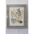 Incredible original watercolour painting of leaves in a metal frame behind glass - RS17Sale