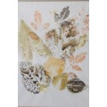 Incredible original watercolour painting of leaves in a metal frame behind glass - RS17Sale