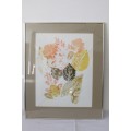 Wonderful original watercolour painting of leaves in a metal frame behind glass - RS17Sale