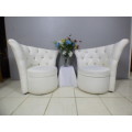 2 stunning, PU leather Chesterfield style chairs w crystal like studs. Classy & stylish! bid/chair