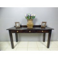 Spectacular wood buffet console/hall table with three spacious drawers in remarkable condition