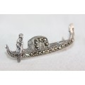 An incredible Italian made vintage sterling silver "Gondola" ladies brooch with Marcasite stones