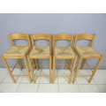 Four awesome yellow wood bentwood bar chairs with wicker seats - Stunning!!   RS17Sale