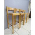 Four awesome yellow wood bentwood bar chairs with wicker seats - Stunning!!