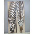 2 impressive x-lge (2m) oil paintings of Zebra drinking - beautiful on a large wall! price for both!