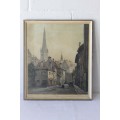 An incredible framed (behind glass) "hand-coloured" etching of a street scene in very good condition
