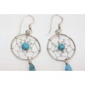 A stunning pair of (925) sterling silver ladies "Dream-catcher" earrings for pieced ears