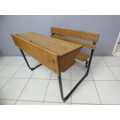 An awesome vintage/ antique? solid teak two seater school desk in wonderful condition.