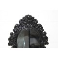 An amazing black ornately moulded oval wall mirror in great condition; Perfect to paint - RS17M