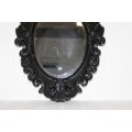 An amazing black ornately moulded oval wall mirror in great condition; Perfect to paint - RS17M
