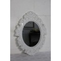 A stunning white ornately moulded oval wall mirror in awesome condition; Perfect to paint technique
