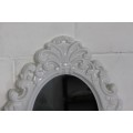 A stunning white ornately moulded oval wall mirror in awesome condition; Perfect to paint - RS17M