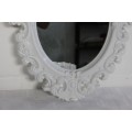 A stunning white ornately moulded oval wall mirror in awesome condition; Perfect to paint technique