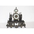 Beautiful bronze & black marble "Urn" mechanical mantle clock w flanked Androsphinx figurines RS17CL
