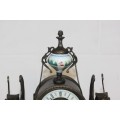 Beautiful bronze & black marble "Urn" mechanical mantle clock w flanked Androsphinx figurines RS17CL