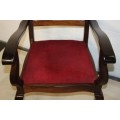 A stunning vintage solid Imbuia ball & claw occasional chair with red velvet upholstered seat