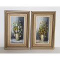 Pair of original framed Dirk Venter oil on board paintings of daisies in a vase! Price for both!!!