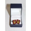An extremely rare set of vintage (c1960's) Ferrari Club of America silver metal enamelled cuff-links