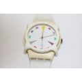 An amazing vintage (1980's) Uni-sex Swiss made Swatch "Tutti Frutti" watch with a watch guard cover