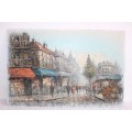 A striking oil on board signed painting of a French street scene - amazing, vibrant art