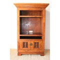 A spectacular Burmese teak entertainment cabinet with traditional solid brass embellishments