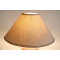 A lovely porcelain salmon-coloured coffee table lamp with a shade - very stylish - RS17Sale