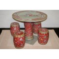 Make an offer! Vibrant hand painted Chinese porcelain garden table & four stools - incredible!!!