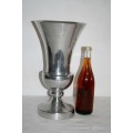 A stylish large pewter stemmed display urn-vase with a fluted flared lip and wide base