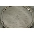 A magnificent antique hallmarked sterling silver engraved tray to Sgt-Major Estrell of Hong Kong