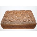 A fantastic hand carved wooden jewellery/ storage box with lovely detailing on it! Gorgeous!