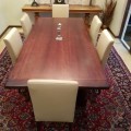 A superb modern styled long (2.4m) dining room table w/ 6x stunning genuine leather high-back chairs