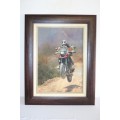An amazing original signed Charl Moller framed painting of a motorcyclist - amazing art - RS17AB