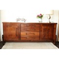 Solidly built vintage Imbuia buffet server with 4 large drawers & two cupboards