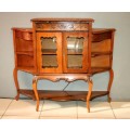 A fabulous antique Victorian Yew wood display/ book cabinet with scroll carved detailing & drawer