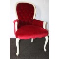 **RS17** A gorgeous vintage painted white Queen Anne armchair in a claret red velvet fabric