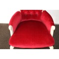 **RS17** A gorgeous vintage painted white Queen Anne armchair in a claret red velvet fabric