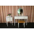 A lovely vintage white dressing table, side table and stool - lovely bedroom set in great condition