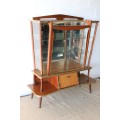 An amazing vintage c1970's Retro display cabinet with double glass sliding doors & glass shelves