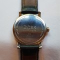 A stunning classic "Hugo Boss" model 1610 gents stainless steel wrist watch with a leather strap