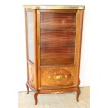 Superb vintage French "Vernis Martin" Louis XV-style show case w/ amazing marquetry inlay detailing