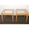 Two wonderful Oak side tables with removable glass tops and fluted carved legs - price/table